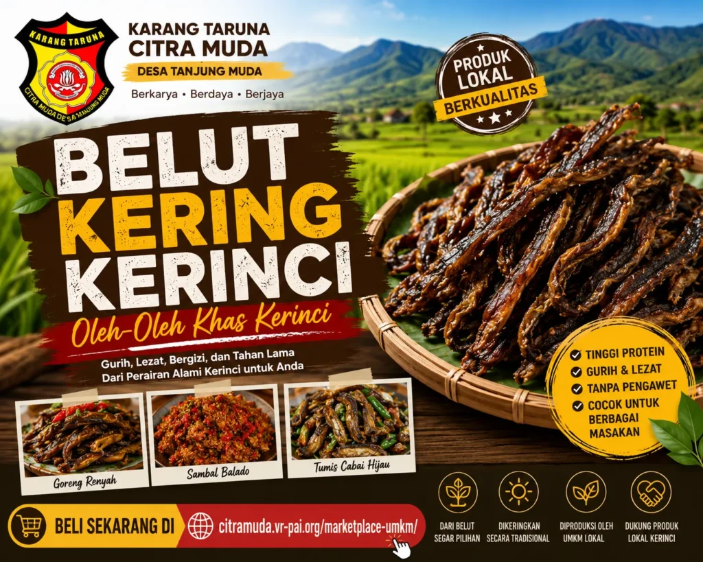 Belut Kering Kerinci khas Kabupaten Kerinci sebagai oleh-oleh dan produk unggulan UMKM lokal.
